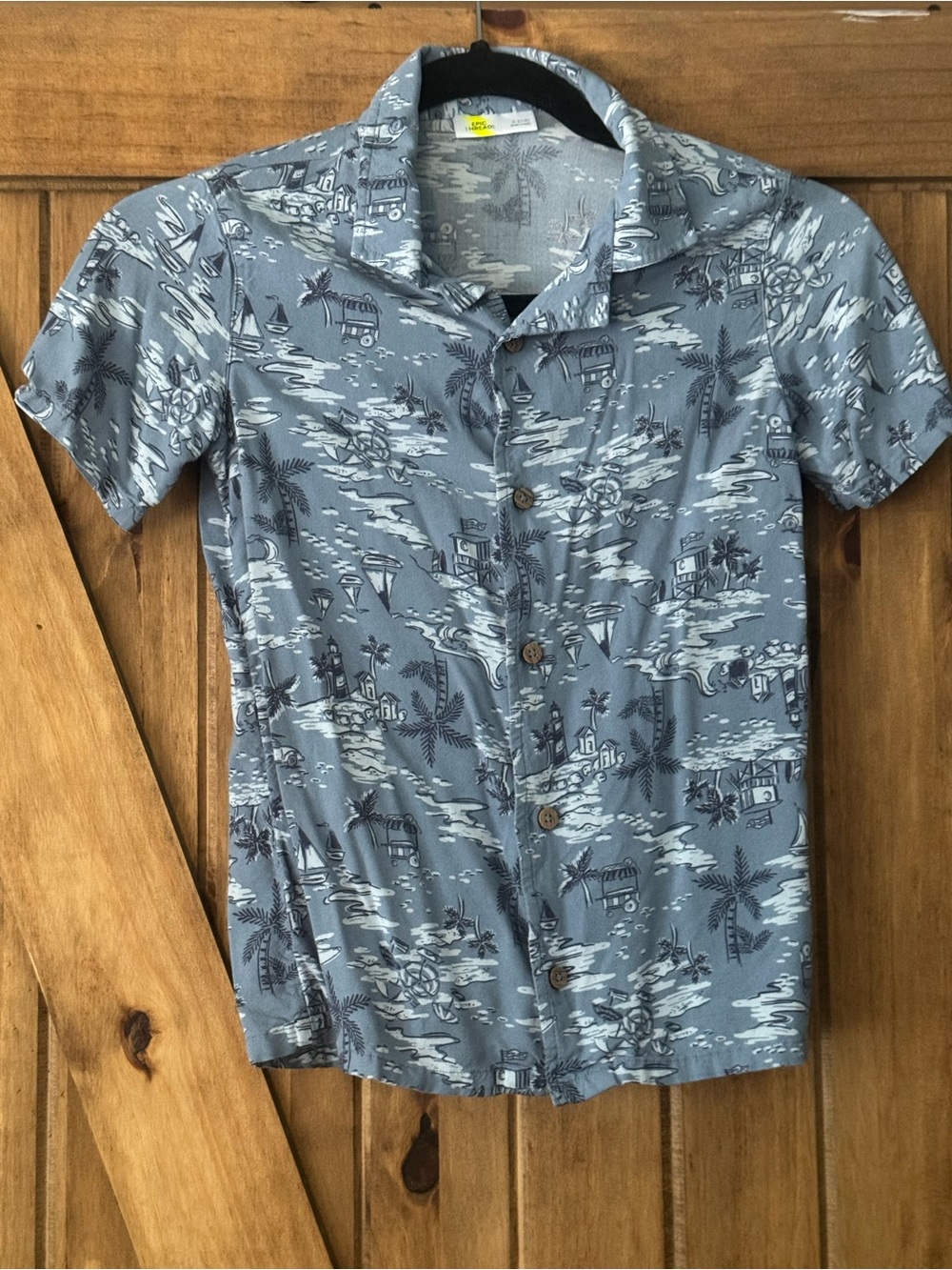 Boys Light Blue Printed Button Up Shirt